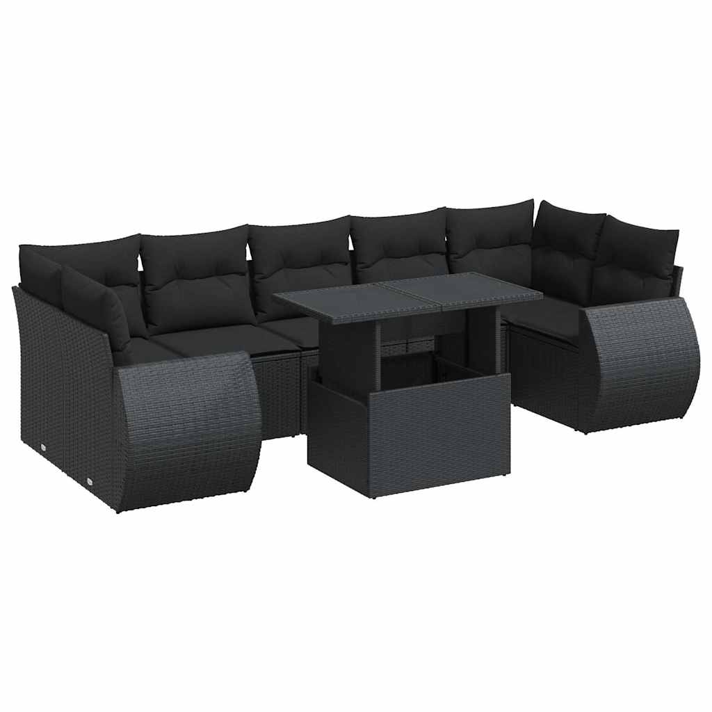 vidaXL Set Divani da Giardino con Cuscini 8 pz Nero in Polyrattan