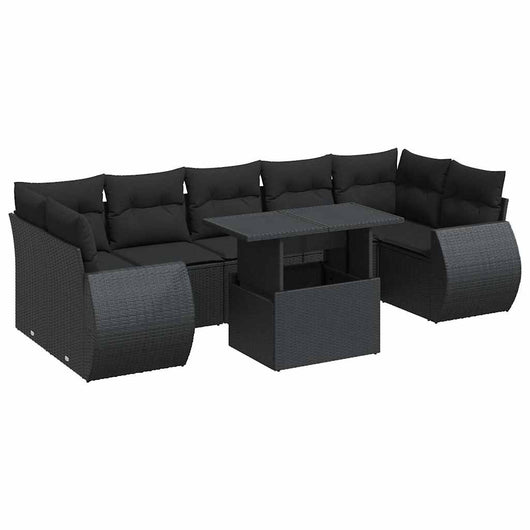 vidaXL Set Divani da Giardino con Cuscini 8 pz Nero in Polyrattan