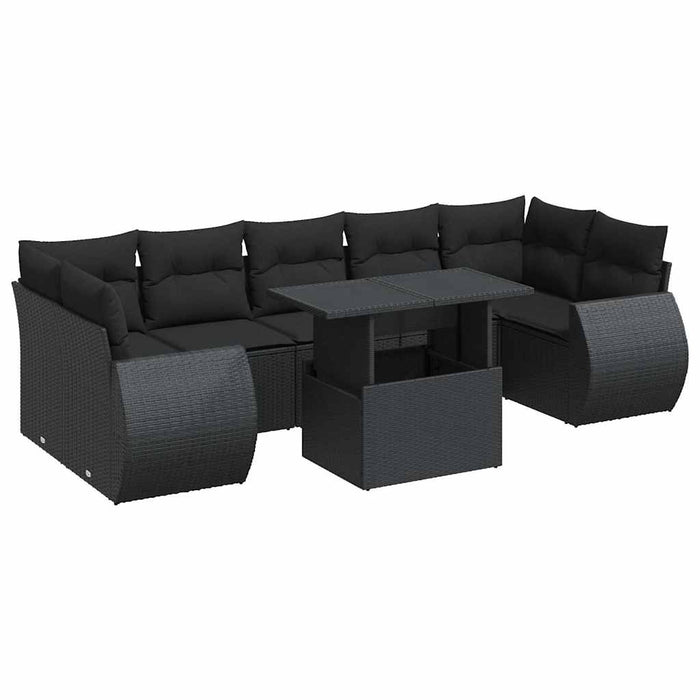 vidaXL Set Divani da Giardino con Cuscini 8 pz Nero in Polyrattan