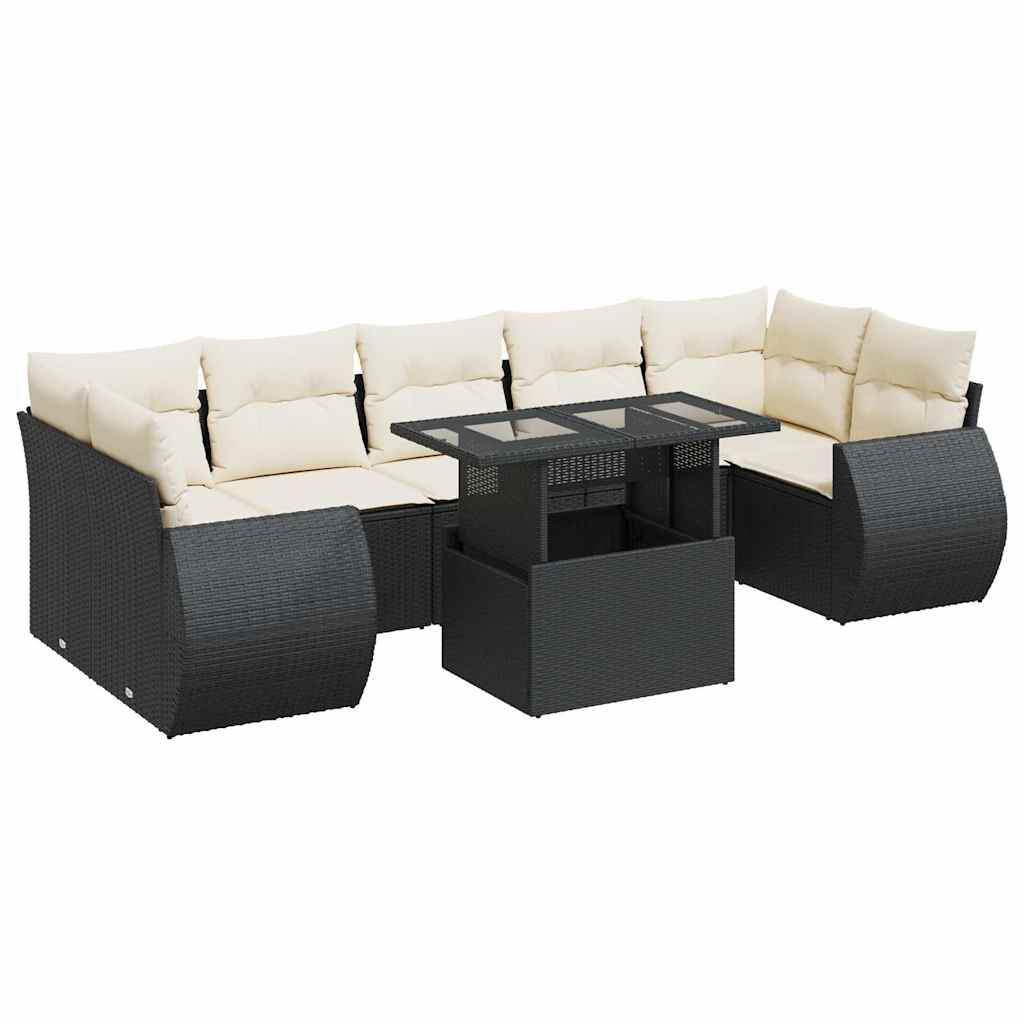 vidaXL Set Divani da Giardino con Cuscini 8 pz Nero in Polyrattan