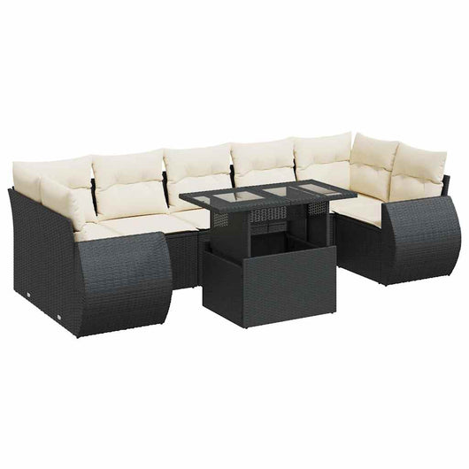 vidaXL Set Divani da Giardino con Cuscini 8 pz Nero in Polyrattan