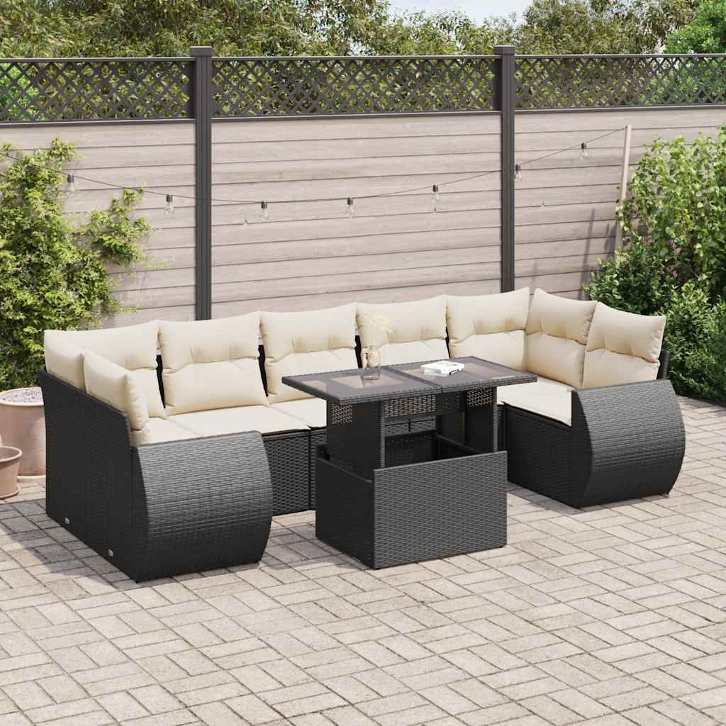 vidaXL Set Divani da Giardino con Cuscini 8 pz Nero in Polyrattan