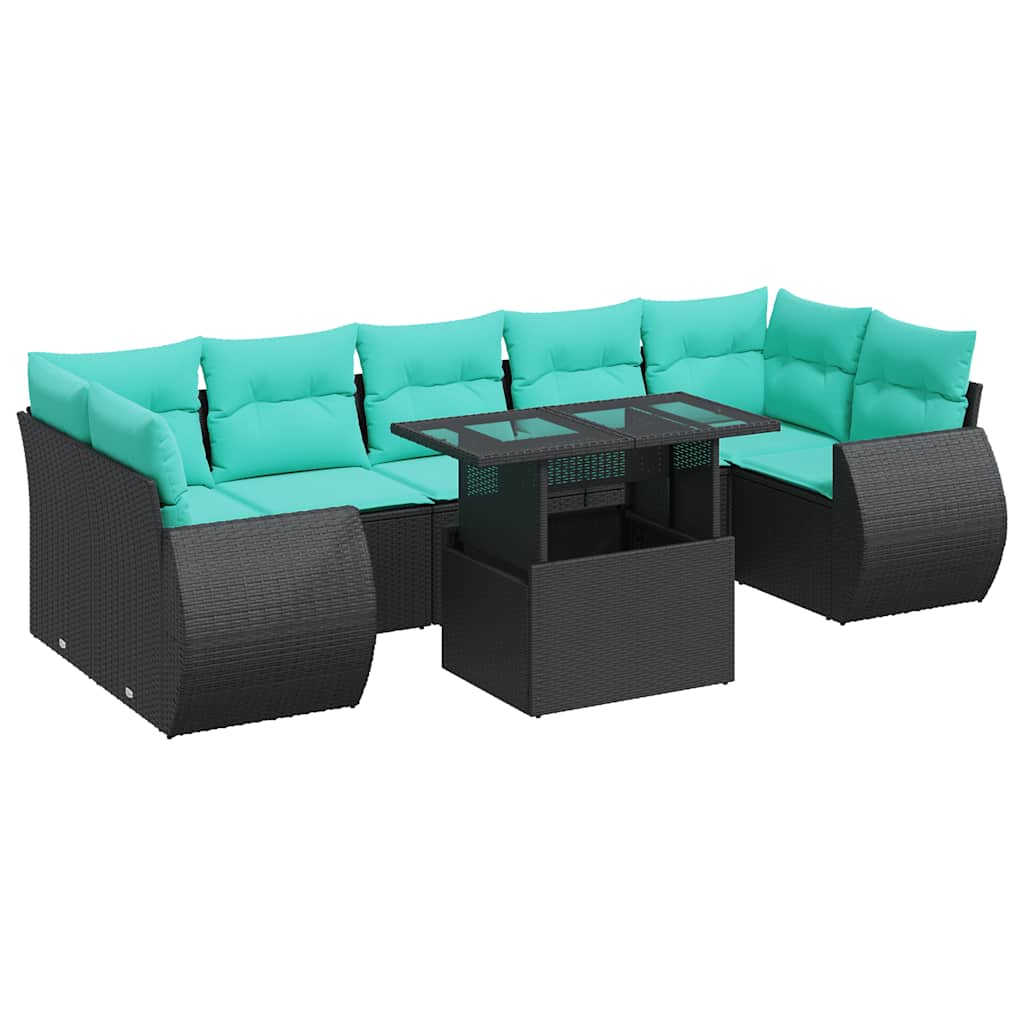 Set Divani da Giardino con Cuscini 8 pz Nero Polyrattan Acacia 3326598