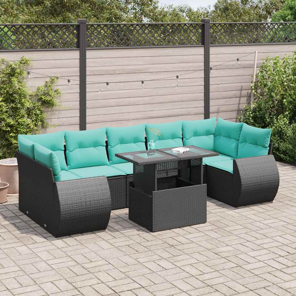 Set Divani da Giardino con Cuscini 8 pz Nero Polyrattan Acacia 3326598