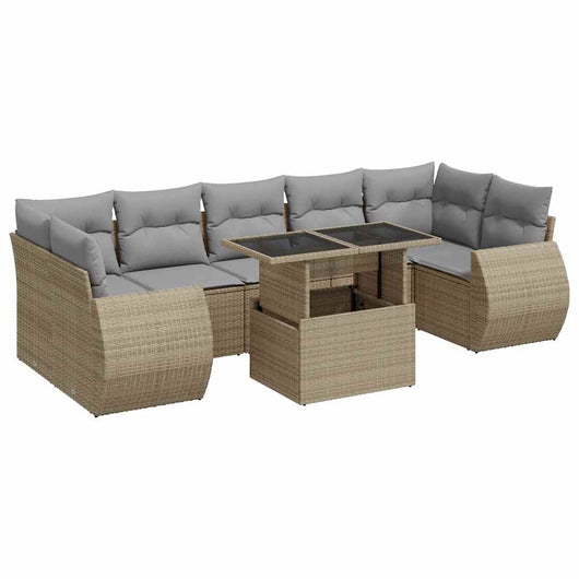 Set Divano da Giardino 8 pz con Cuscini Beige in Polyrattan