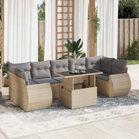 Set Divano da Giardino 8 pz con Cuscini Beige in Polyrattan
