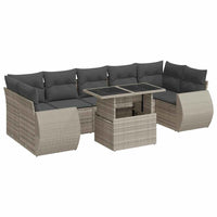 Set Divano da Giardino 8pz con Cuscini Grigio Chiaro Polyrattan