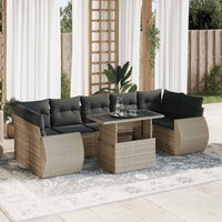 Set Divano da Giardino 8pz con Cuscini Grigio Chiaro Polyrattan