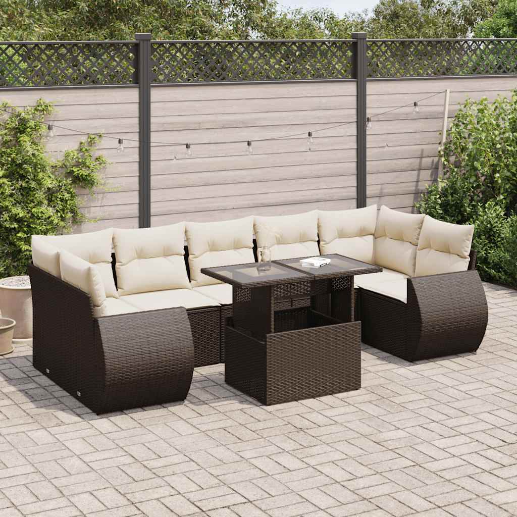 vidaXL Set Divani da Giardino 8 pz con Cuscini Marrone in Polyrattan