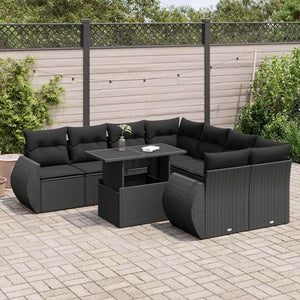 vidaXL Set Divani da Giardino 9 pz con Cuscini Nero in Polyrattan