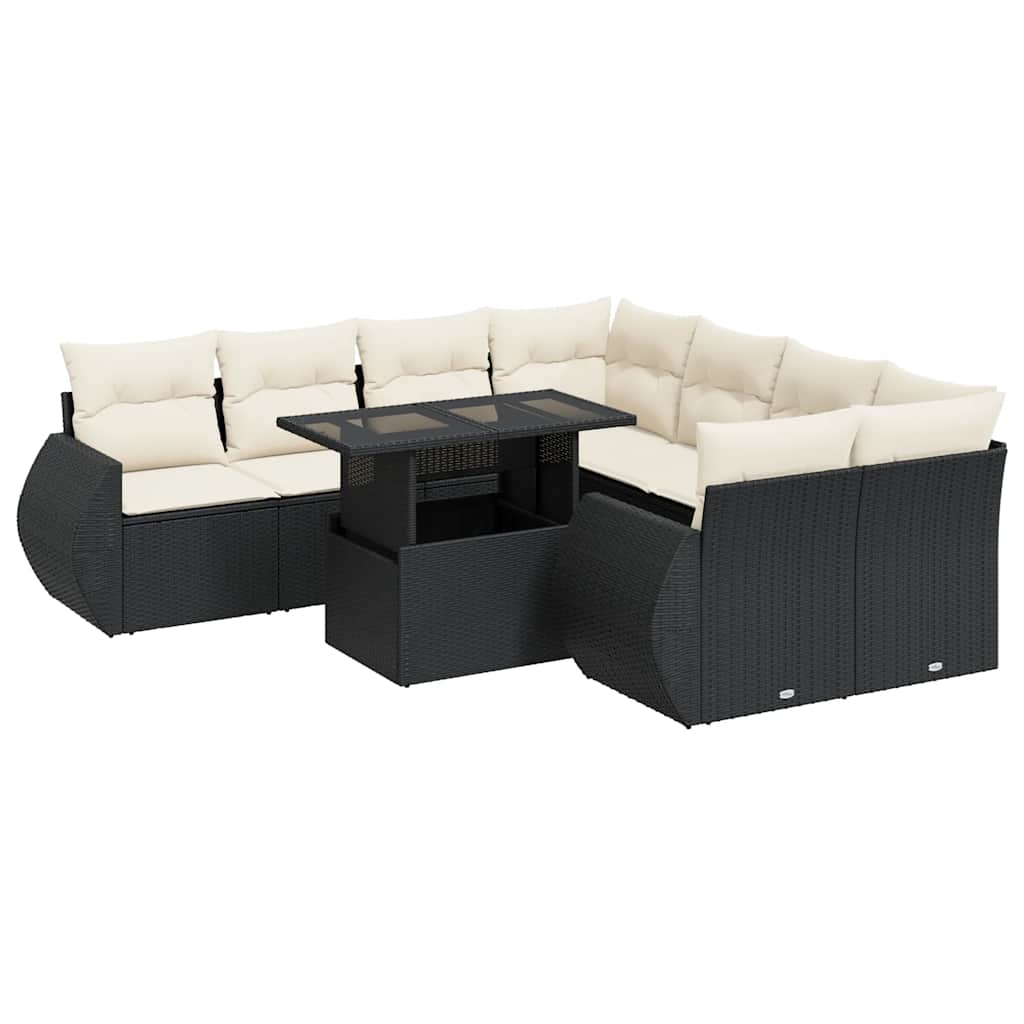 vidaXL Set Divani da Giardino 9 pz con Cuscini Nero in Polyrattan