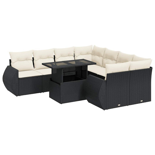 Set Divani da Giardino 9 pz con Cuscini Nero in Polyrattan 3326607