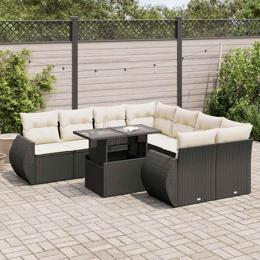 vidaXL Set Divani da Giardino 9 pz con Cuscini Nero in Polyrattan