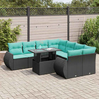 Set Divani da Giardino 9 pz con Cuscini Nero Polyrattan Acacia 3326608