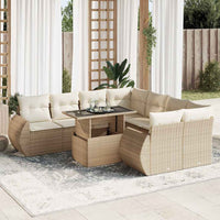 Set Divano da Giardino 9 pz con Cuscini Beige in Polyrattan