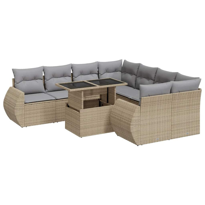vidaXL Set Divano da Giardino 9 pz con Cuscini Beige in Polyrattan