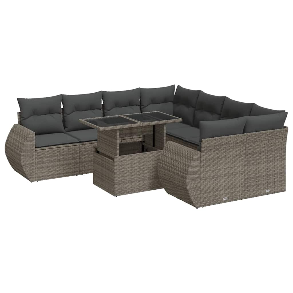 vidaXL Set Divano da Giardino 9 pz con Cuscini Grigio in Polyrattan
