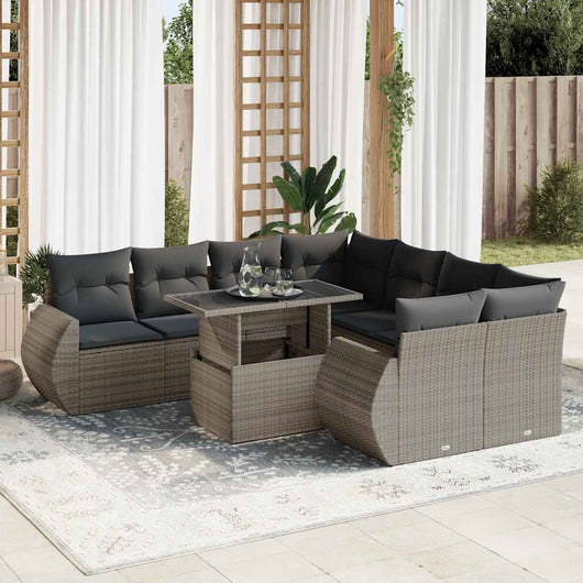 vidaXL Set Divano da Giardino 9 pz con Cuscini Grigio in Polyrattan