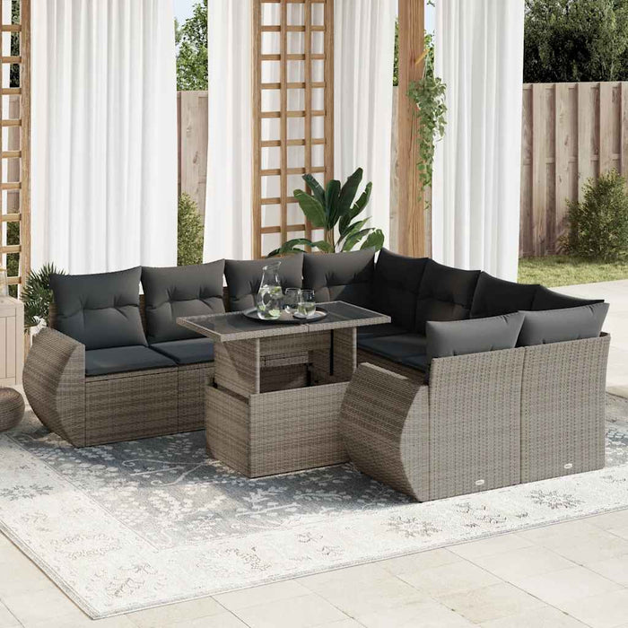 vidaXL Set Divano da Giardino 9 pz con Cuscini Grigio in Polyrattan