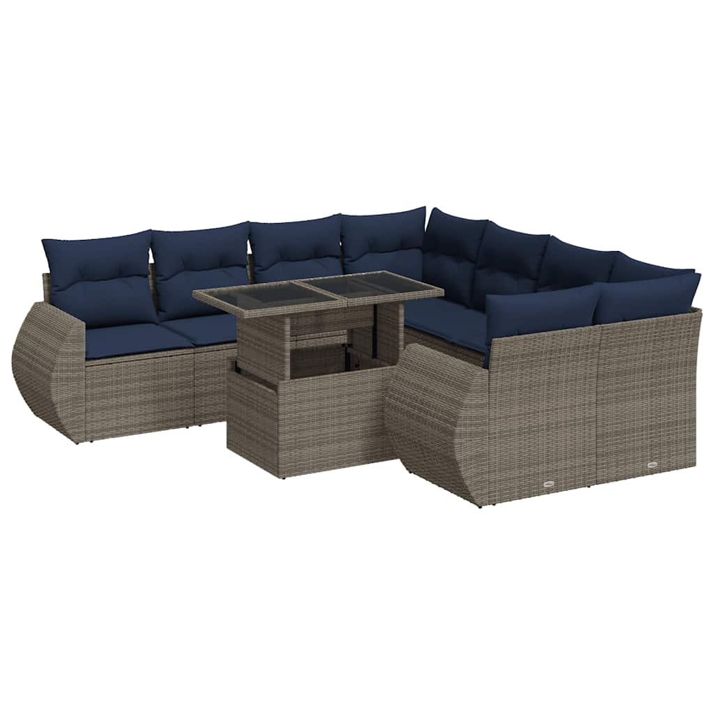 vidaXL Set Divano da Giardino 9pz con Cuscini Grigio Polyrattan Acacia
