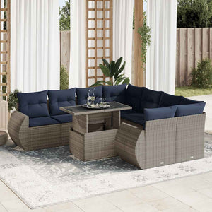 vidaXL Set Divano da Giardino 9pz con Cuscini Grigio Polyrattan Acacia