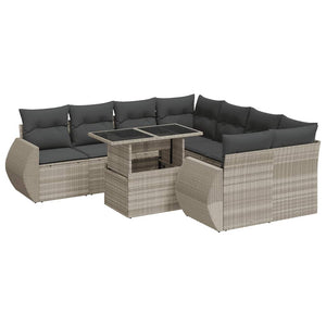 vidaXL Set Divano da Giardino 9pz con Cuscini Grigio Chiaro Polyrattan