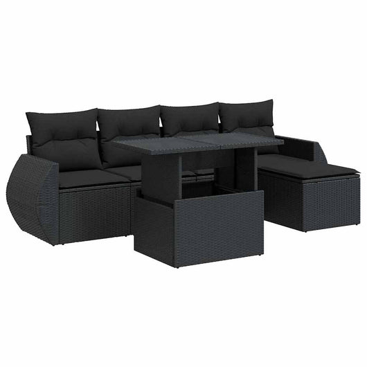 Set Divano da Giardino 6 pz con Cuscini Nero in Polyrattan