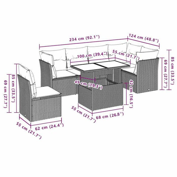 Set Divano da Giardino 6 pz con Cuscini Nero in Polyrattan
