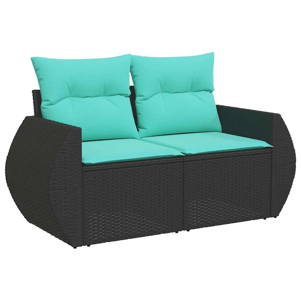 Set Divano da Giardino 6 pz con Cuscini Nero Polyrattan Acacia 3326618