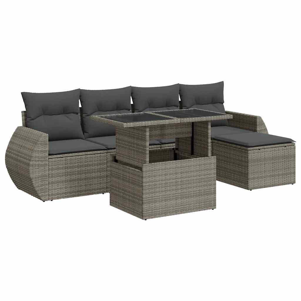 Set Divano da Giardino 6 pz con Cuscini Grigio in Polyrattan