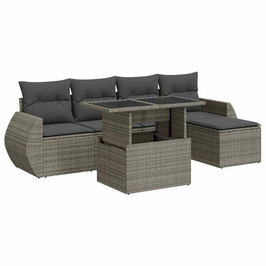 Set Divano da Giardino 6 pz con Cuscini Grigio in Polyrattan