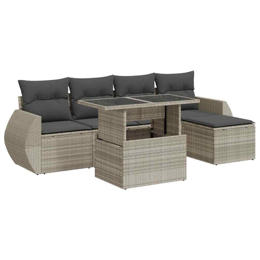Set Divano da Giardino 6pz con Cuscini Grigio Chiaro Polyrattan