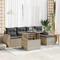 Set Divano da Giardino 6pz con Cuscini Grigio Chiaro Polyrattan