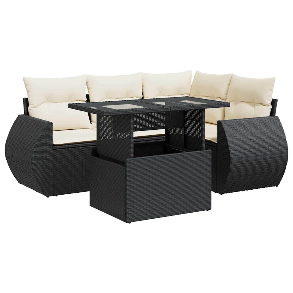 vidaXL Set Divani da Giardino 5 pz con Cuscini in Polyrattan Nero