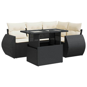 vidaXL Set Divani da Giardino 5 pz con Cuscini in Polyrattan Nero