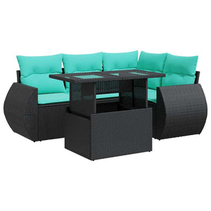 Set Divani da Giardino 5 pz con Cuscini Nero Polyrattan Acacia 3326628