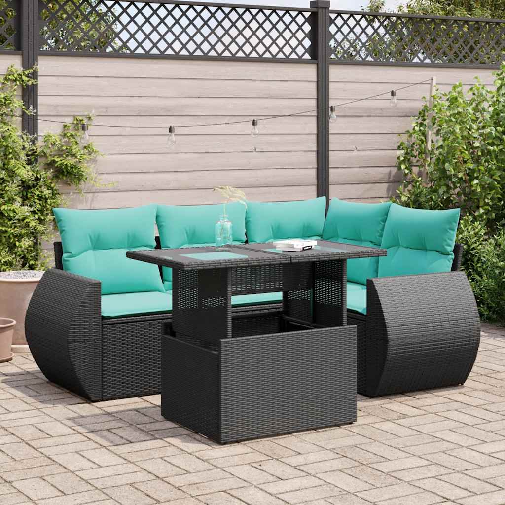 Set Divani da Giardino 5 pz con Cuscini Nero Polyrattan Acacia 3326628