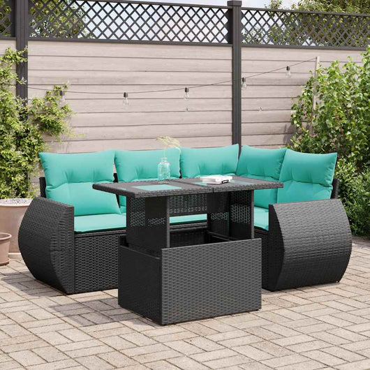 Set Divani da Giardino 5 pz con Cuscini Nero Polyrattan Acacia 3326628