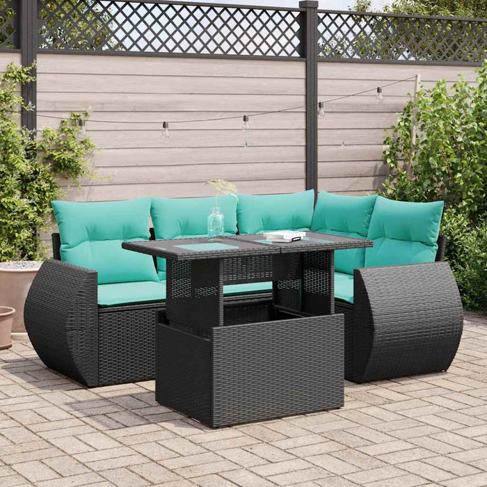 Set Divani da Giardino 5 pz con Cuscini Nero Polyrattan Acacia 3326628