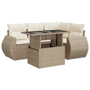 Set Divano da Giardino 5 pz con Cuscini Beige in Polyrattan 3326629