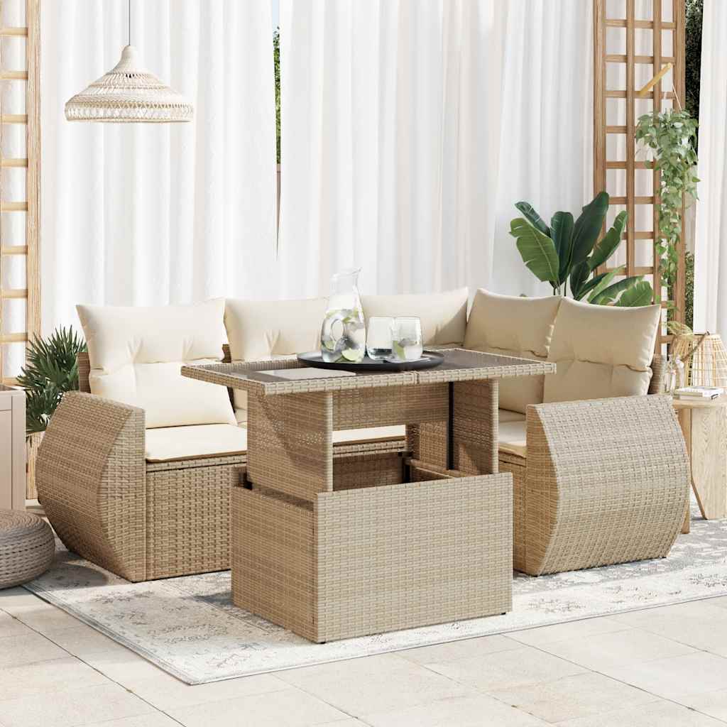 Set Divano da Giardino 5 pz con Cuscini Beige in Polyrattan 3326629