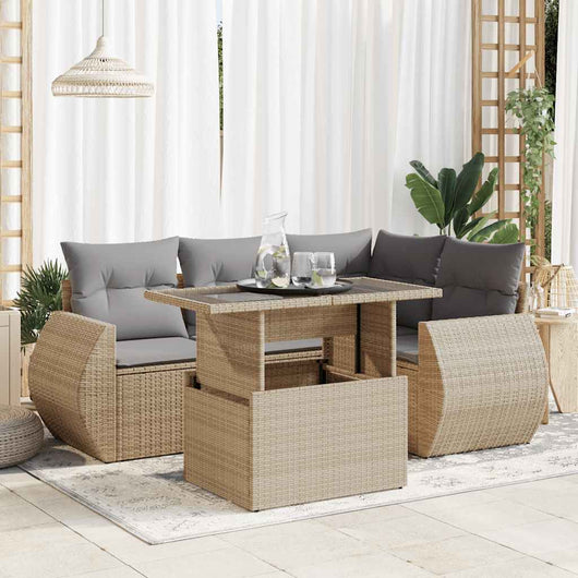 vidaXL Set Divano da Giardino 5 pz con Cuscini Beige in Polyrattan