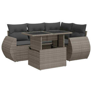 vidaXL Set Divano da Giardino 5 pz con Cuscini Grigio in Polyrattan