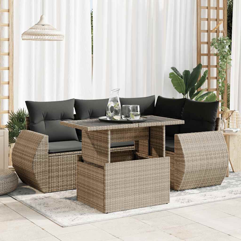 vidaXL Set Divano da Giardino 5 pz con Cuscini Grigio in Polyrattan