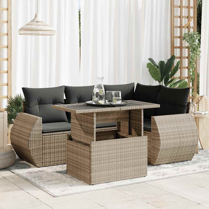 vidaXL Set Divano da Giardino 5 pz con Cuscini Grigio in Polyrattan