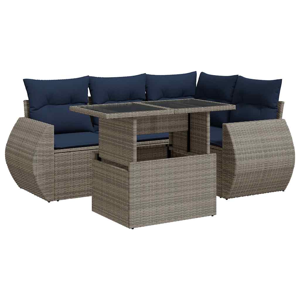 vidaXL Set Divano Giardino 5 pz con Cuscini Grigio Polyrattan Acacia