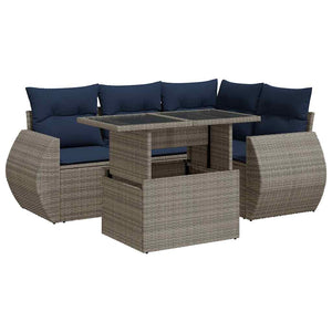 vidaXL Set Divano Giardino 5 pz con Cuscini Grigio Polyrattan Acacia