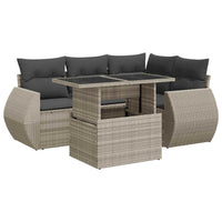 vidaXL Set Divano da Giardino 5pz con Cuscini Grigio Chiaro Polyrattan