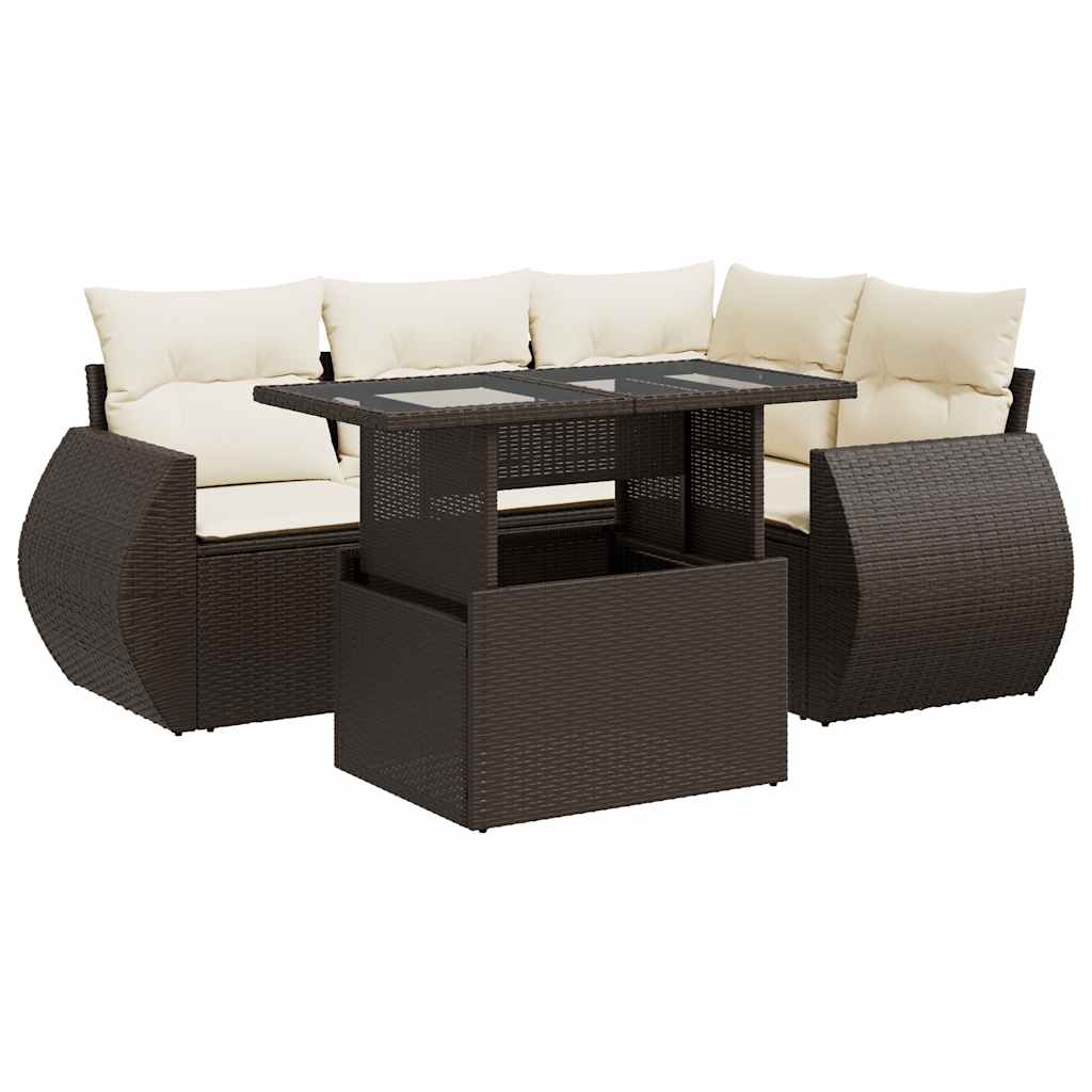 Set Divano da Giardino 5 pz con Cuscini Marrone in Polyrattan 3326634
