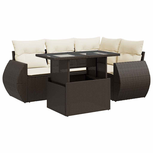 Set Divano da Giardino 5 pz con Cuscini Marrone in Polyrattan 3326634